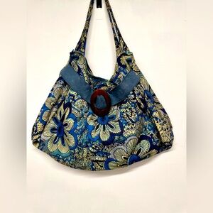 Vintage Blue Floral Hobo Purse